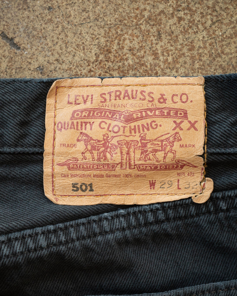 Levi's 501 Blue Black Distressed Jeans - 1990s TAG PHOTO