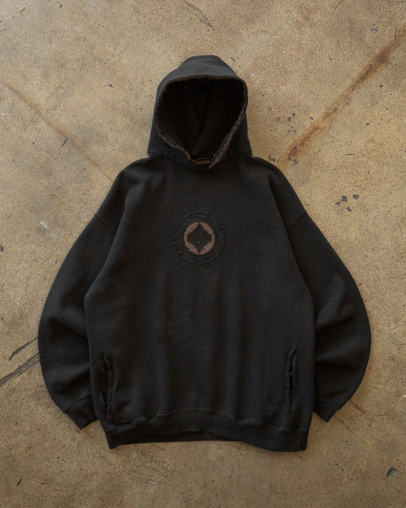 "Carolina State" Overdyed Black Hooded Sweatshirt - 1990s FRONT PHOTO