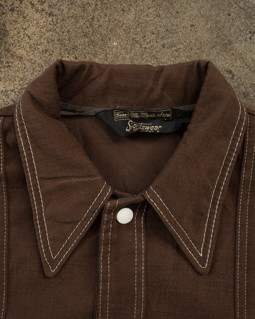 Brown Contrast Stitch Trucker Jacket - 1970s - detail