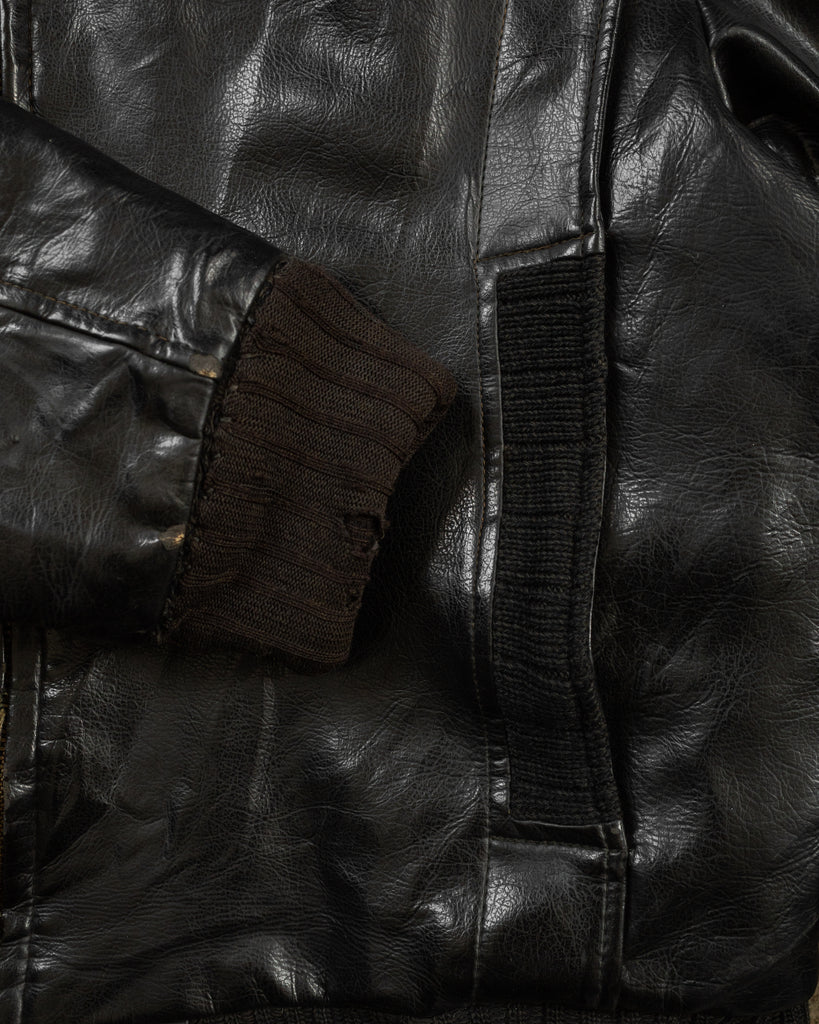 Black Leather Ribbed Jacket - 1950s/60s - detail