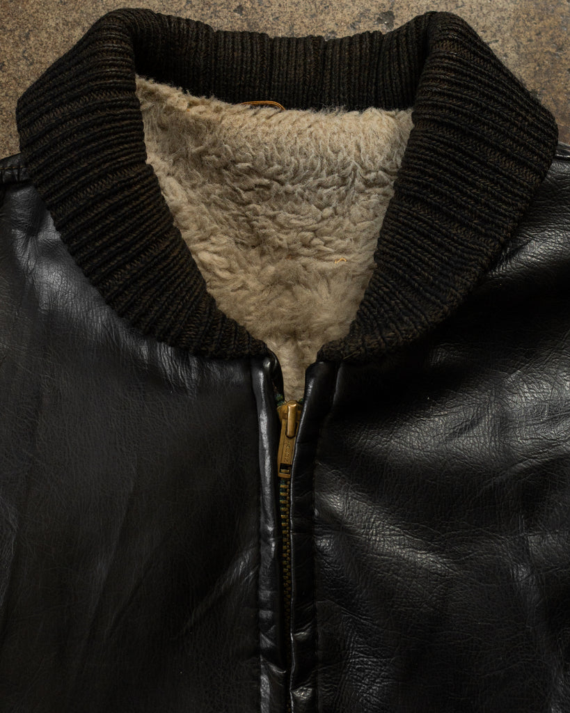 Black Leather Ribbed Jacket - 1950s/60s - detail