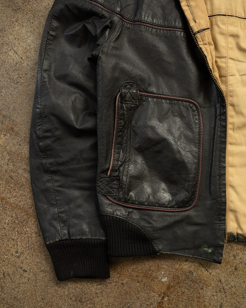 Black Leather Reversible Cafe Racer Jacket - 1960s - detail