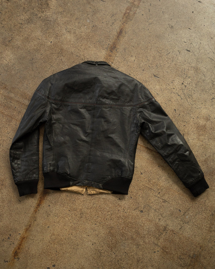 Black Leather Reversible Cafe Racer Jacket - 1960s - back