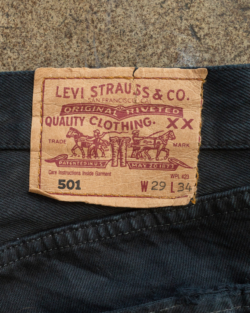 Levi's 501 Blue Black Distressed Jeans - 1990s tag photo