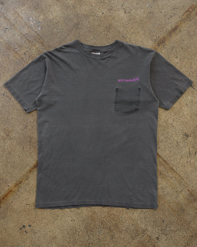 Single Stitched Charcoal Faded "Software ETC" Removed Pocket Tee - 1990s