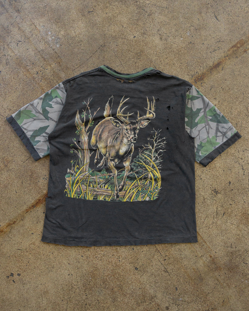 Single Stitched Charcoal Faded "Arkansas Sportsman" Real Tree Distressed Tee - 1990s - back