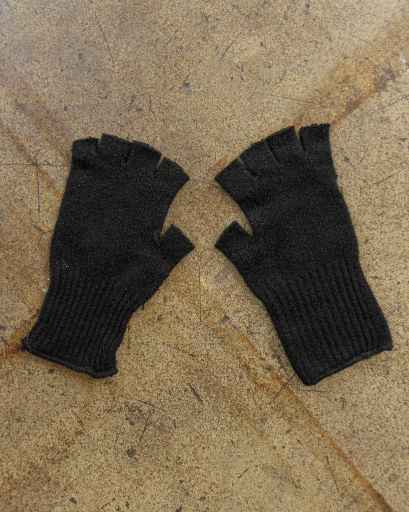 Black Wool Fingerless Gloves - 1980s