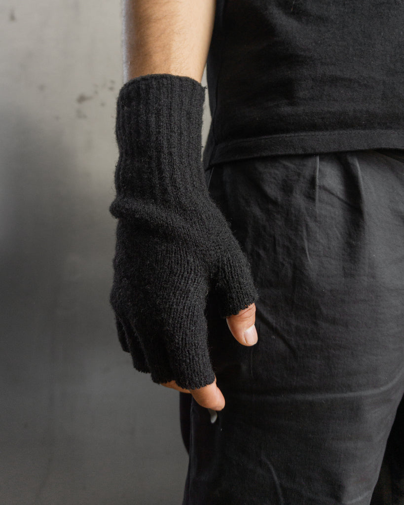 Black Wool Fingerless Gloves - 1980s
