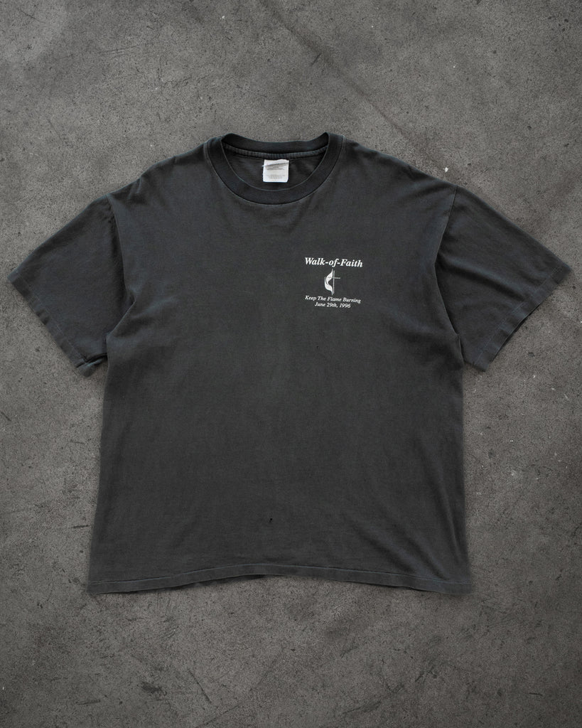 Faded Charcoal "Keep The Flame Burning" Distressed Tee - 1990s - front