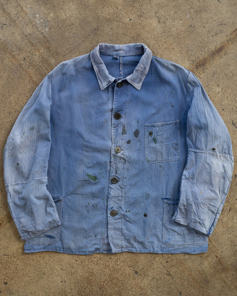 Sun Faded Painted & Distressed Chore Coat - 1970s FRONT PHOTO