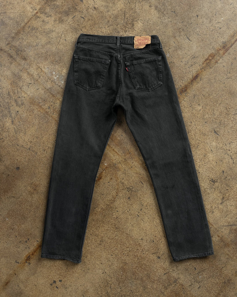 Levi's 501 Faded Blue Black Distressed Jeans - 1990s - back