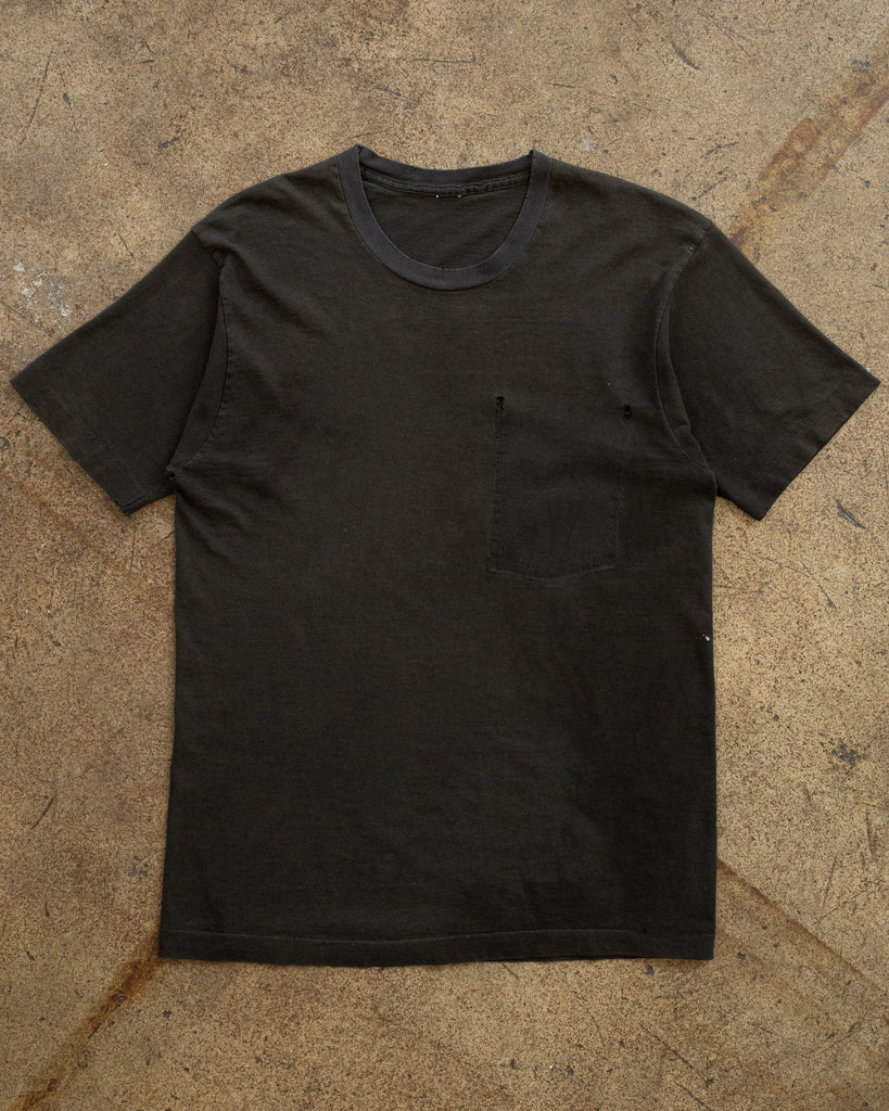 Single Stitched Sun Faded Contrast Collar Blank Removed Pocket Tee - 1990s