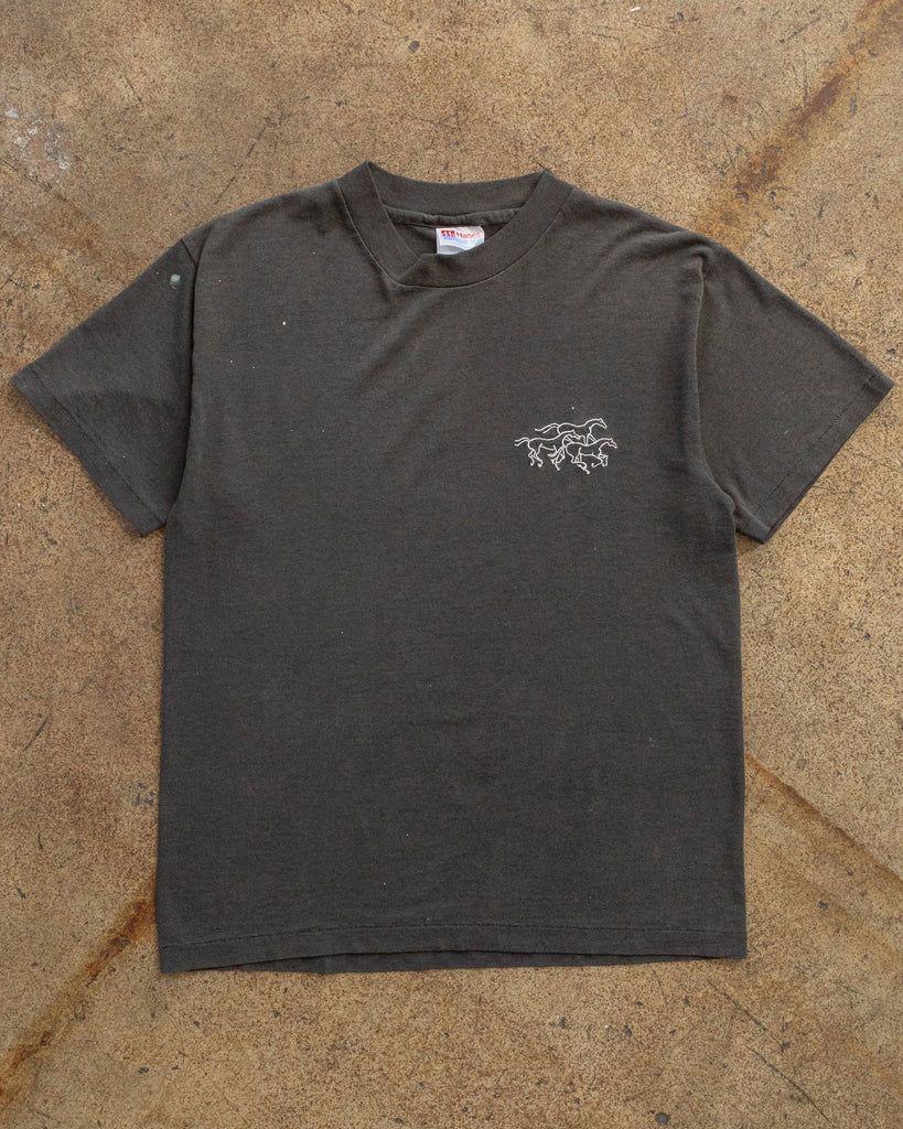 Painted Faded Black Horses Tee - 1990s FRONT PHOTo
