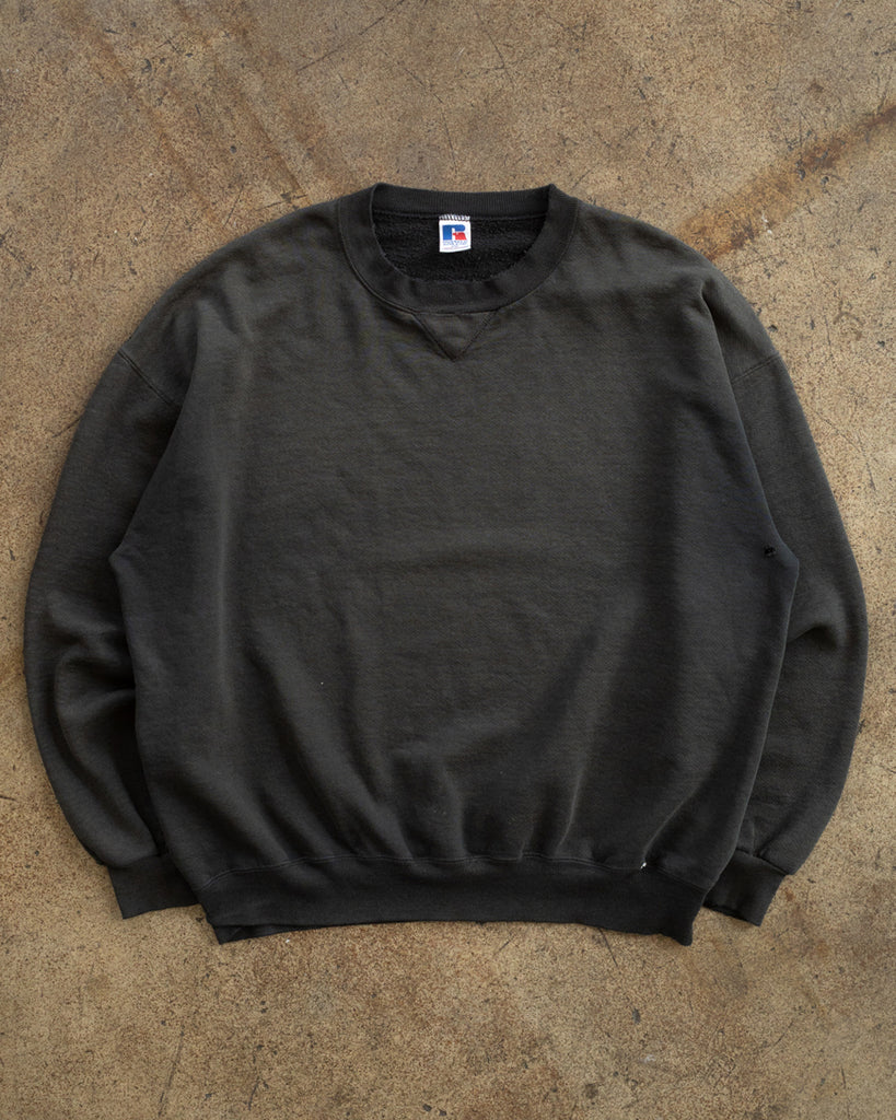 Russell Faded Black Distressed Crewneck Sweatshirt - 1990s
