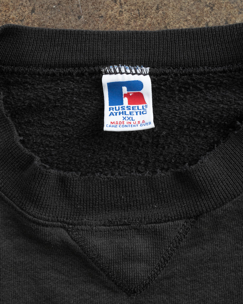 Russell Faded Black Distressed Crewneck Sweatshirt - 1990s - tag