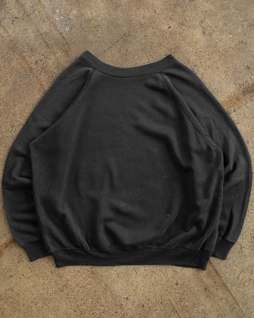 Faded Black Raglan Crewneck Sweatshirt - 1980s