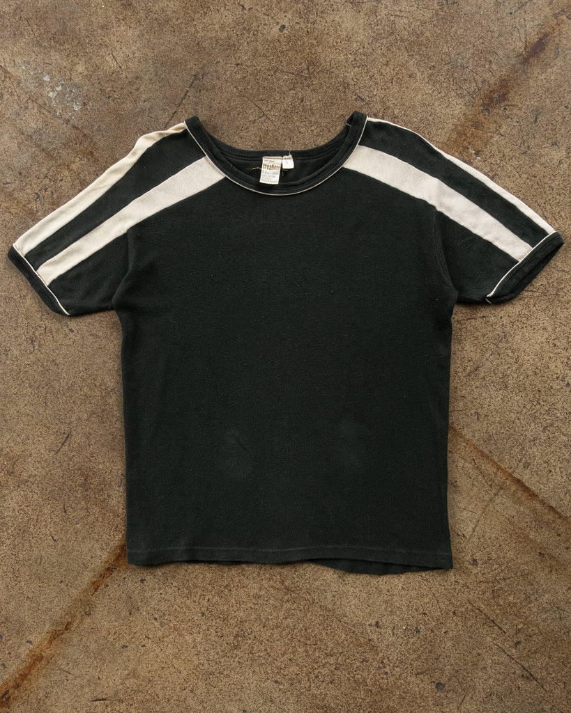 Faded Black 2 Stripe Baby Tee - 1980s