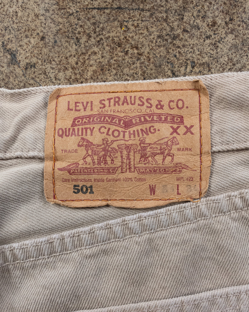 Levi's 501 Cream Dirty Repaired Jeans - 1990s - detail