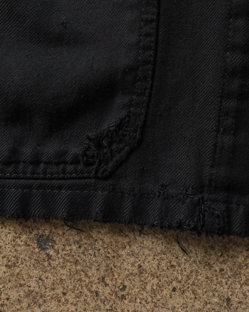 Black Over-Dyed Distressed French Chore Coat - 1950s/60s - detail