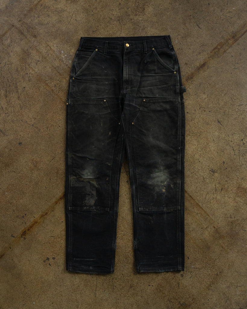 Carhartt Faded Black Double Knee Distressed Work Pants - 1990s FRONT PHOTO