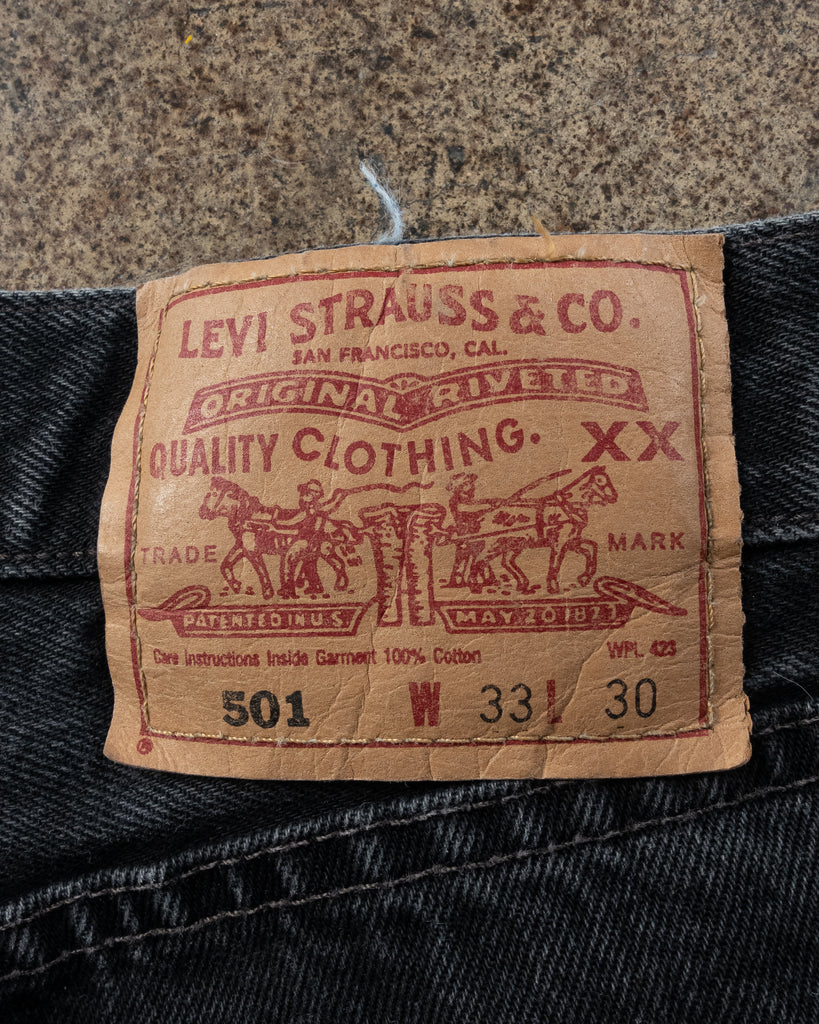 Levi's 501 Faded Ash Black Repaired Jeans - 1990s - detail