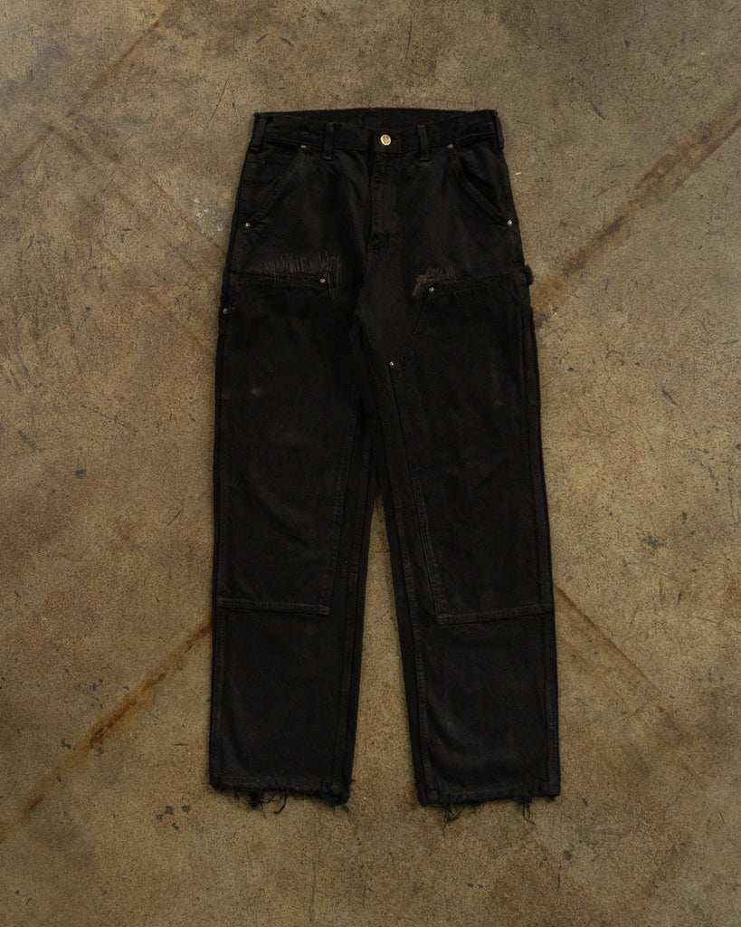 Carhartt Overdyed Black Double Knee Repaired Work Pants - 1990s FRONT PHOTO