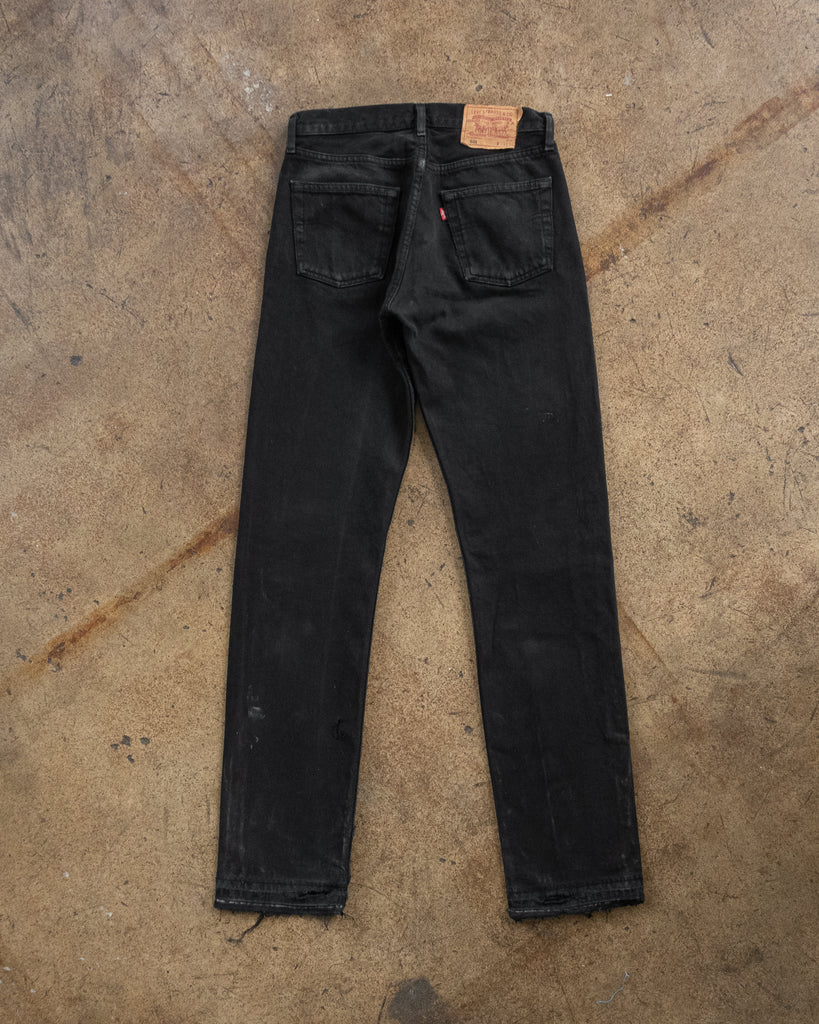 Levi's 501 Faded Blue Black Released Hem Jeans - 1990s - detail