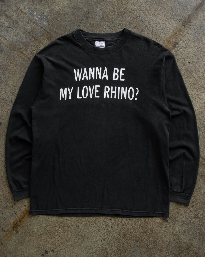 Faded Black "Wanna Be My Love Rhino" Long-Sleeve Tee - 1990s