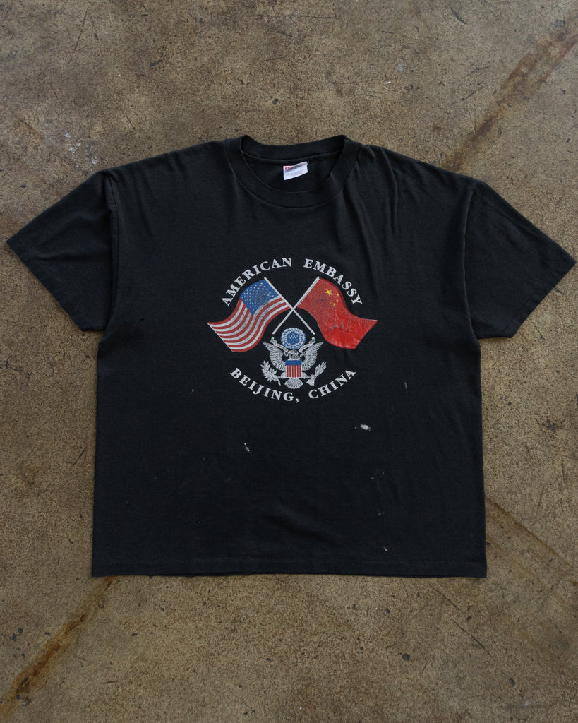 Single Stitched "American Embassy" Painted Tee - 1990s FRONT PHOTO