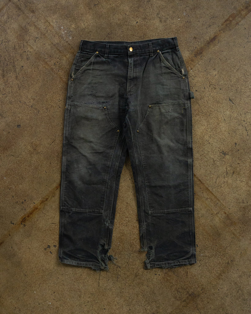 Carhartt Faded Black Double Knee Distressed Work Pants - 1990s FRONT PHOTO