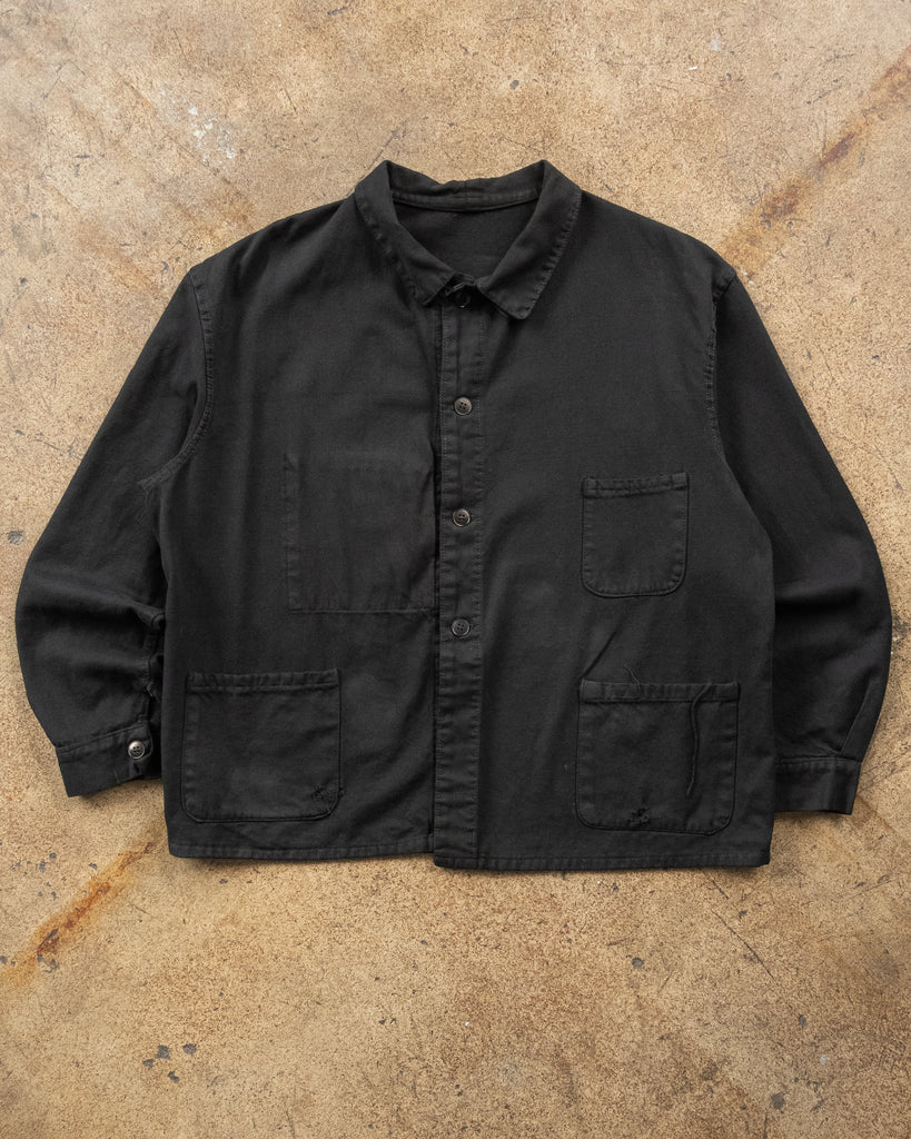 Black Over-Dyed Disressed French Chore Coat - 1950s/60s