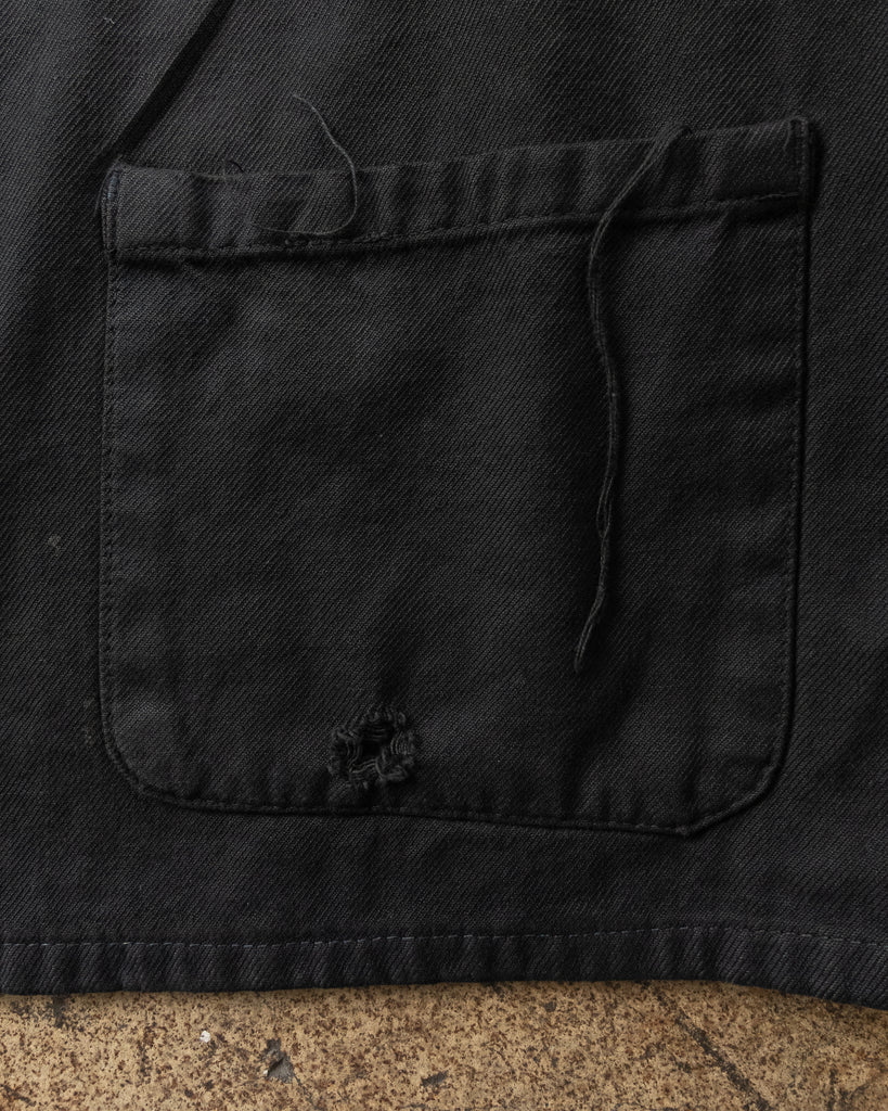 Black Over-Dyed Disressed French Chore Coat - 1950s/60s - details