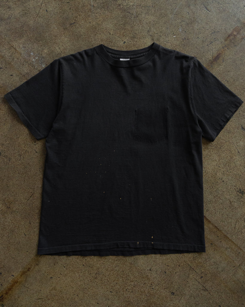 Single Stitched Faded Black Painted Removed Pocket Tee - 1990s FRONT PHOTO