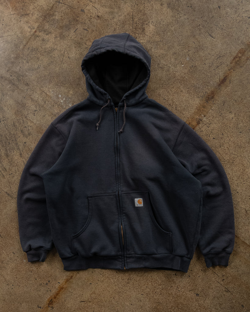 Carhartt Sun Faded Black Zip-Up Hooded Sweatshirt - 1990s FRONT PHOTO