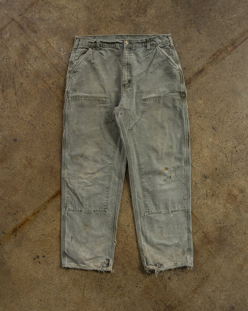 Carhartt Faded Sage Green Double Knee Distressed Work Pants FRONT PHOTO