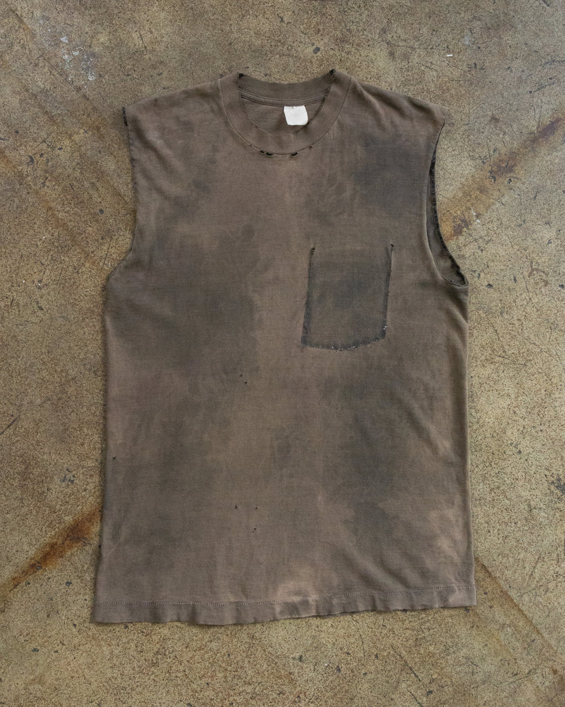 Single Stitched Sun Faded & Thrashed Removed Pocket Sleeveless Tee - 1990s