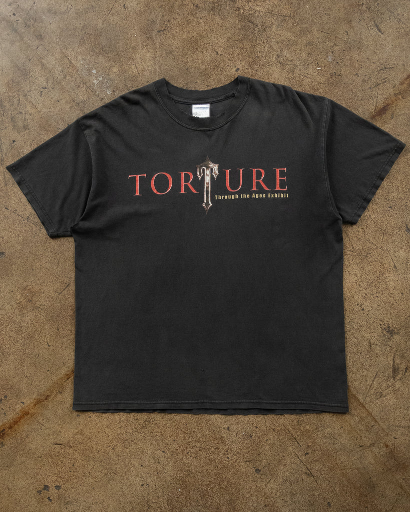Charcoal Distressed "Torture Through The Ages Of Exhibit" Tee - 1990s
