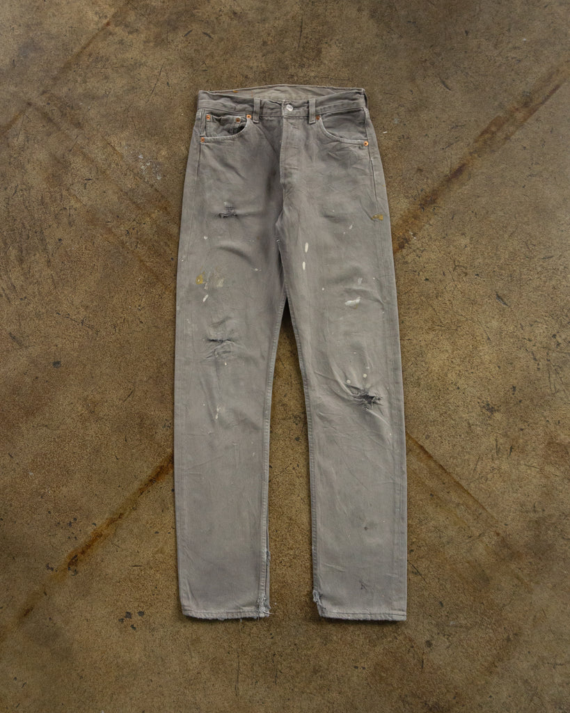 Levi's 501 Grey Painted & Distressed Jeans - 1990s FRONT PHOTO