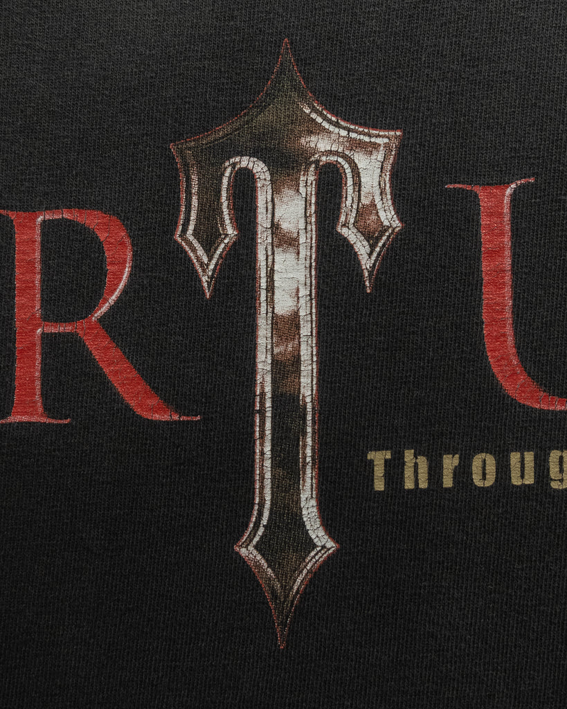 Charcoal Distressed "Torture Through The Ages Of Exhibit" Tee - 1990s - detail