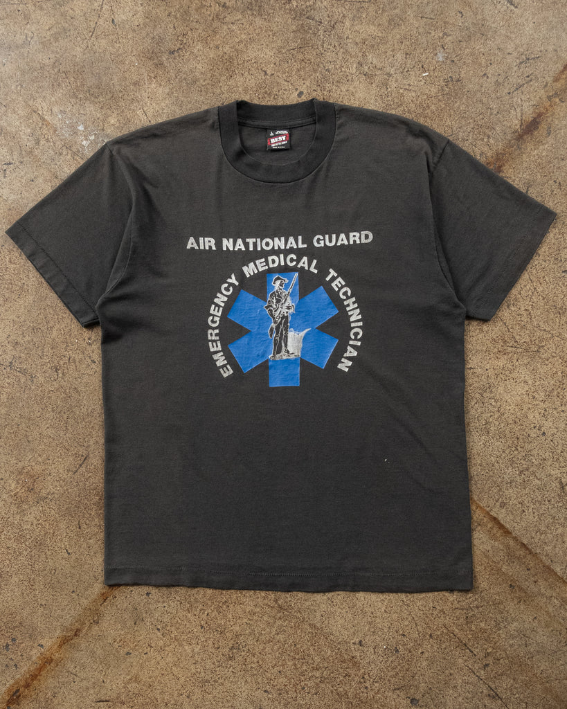 Single Stitched Faded Black "Emergency Medical Technician" Tee - 1990s