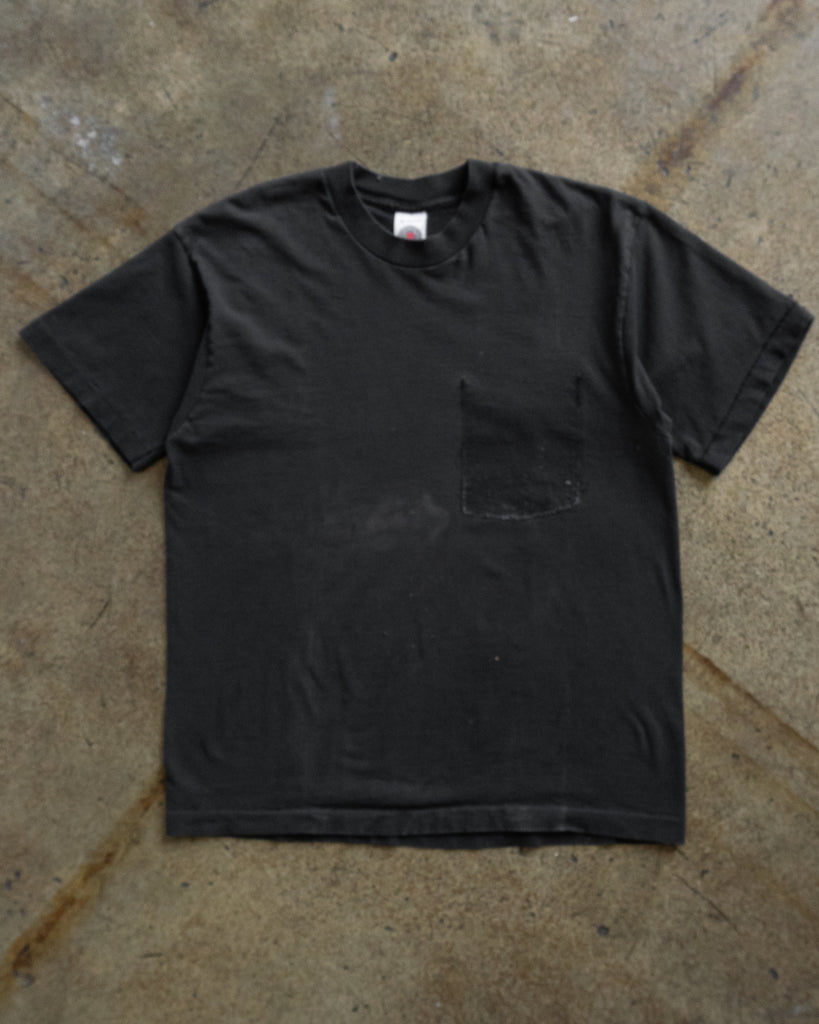 Single Stitched Faded Black Blank Removed Pocket Tee - 1990s
