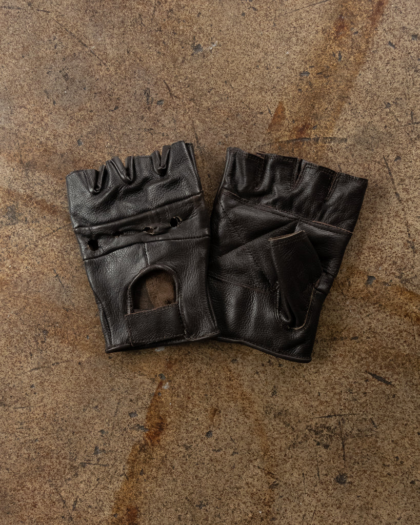 Dark Brown Fingerless Leather Gloves - 1980s