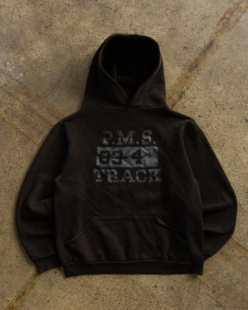 Overdyed "PMS 83.4 Track" Hooded Sweatshirt - 1990s FRONT PHOTO