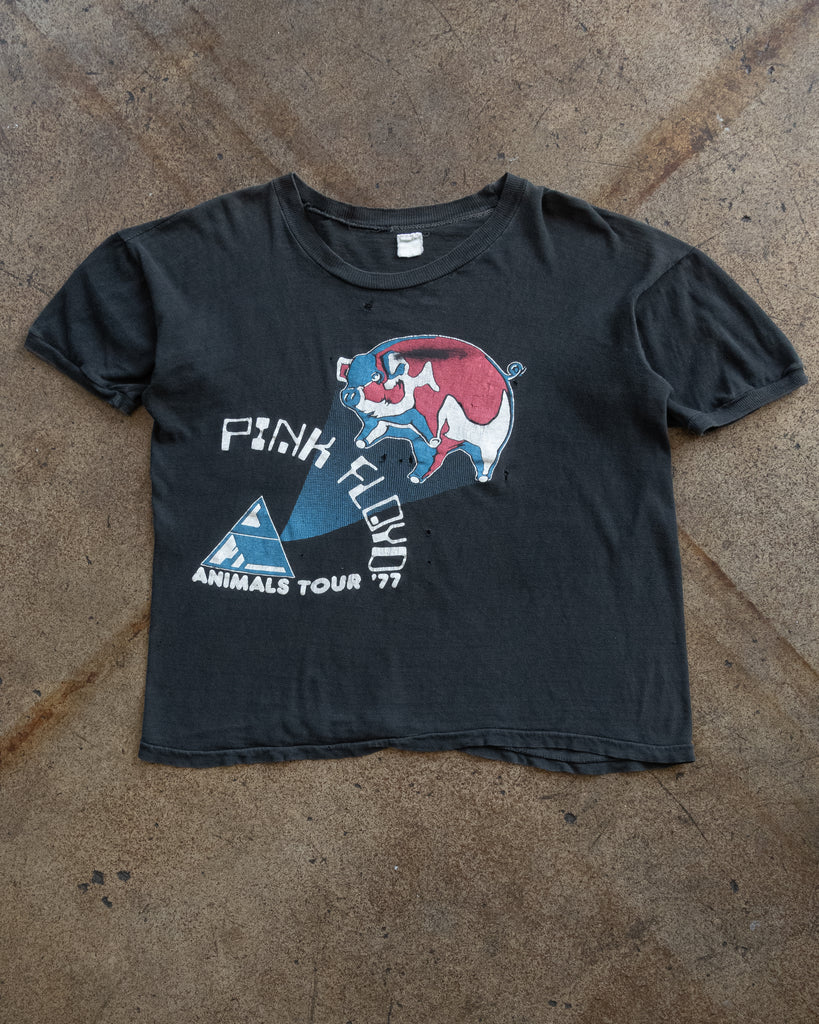Single Stitched Faded & Distressed "Pink Floyd Animals Tour" Cropped Tee - 1970s
