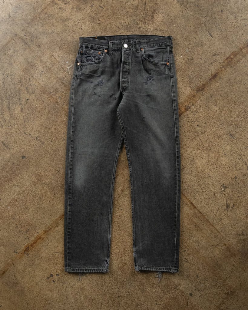 Levi's 501 Distressed Charcoal Jeans - 1990s