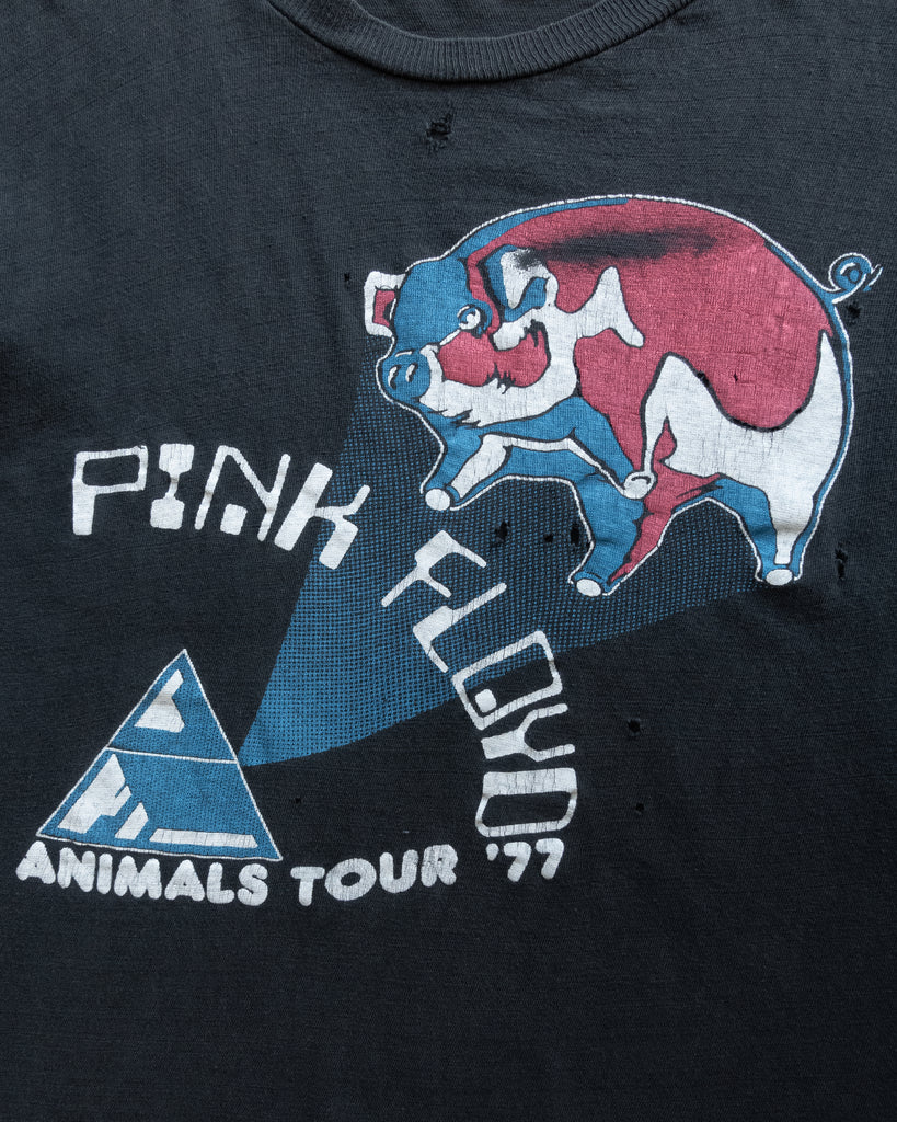 Single Stitched Faded & Distressed "Pink Floyd Animals Tour" Cropped Tee - 1970s - detail