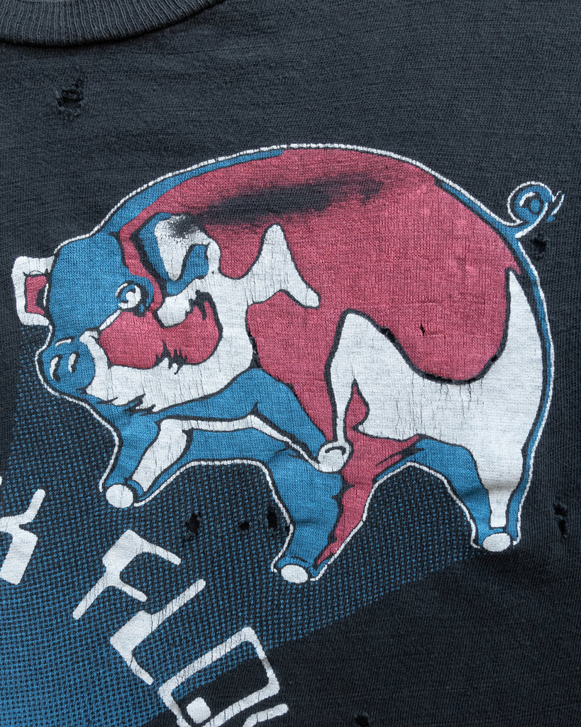 Single Stitched Faded & Distressed "Pink Floyd Animals Tour" Cropped Tee - 1970s - detail