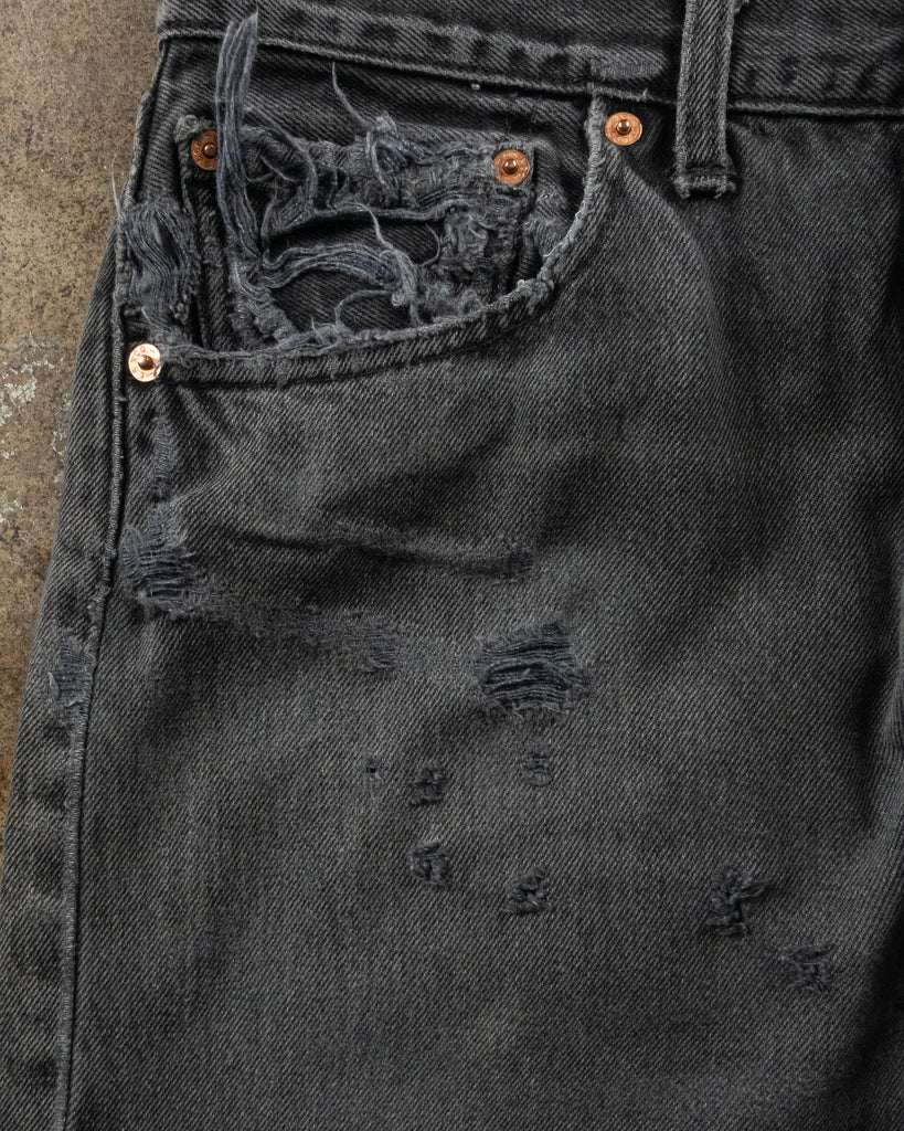 Levi's 501 Distressed Charcoal Jeans - 1990s - detail