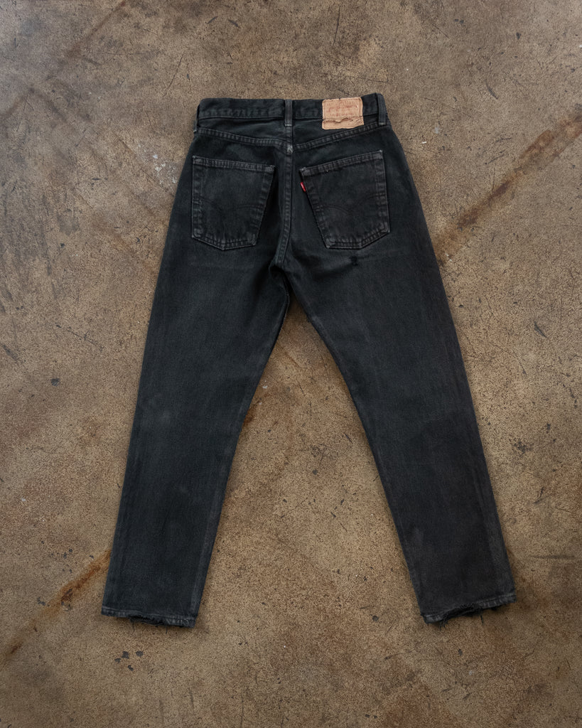 Levi's 501 Sun Faded Black Repaired & Distressed Jeans - 1990s - back