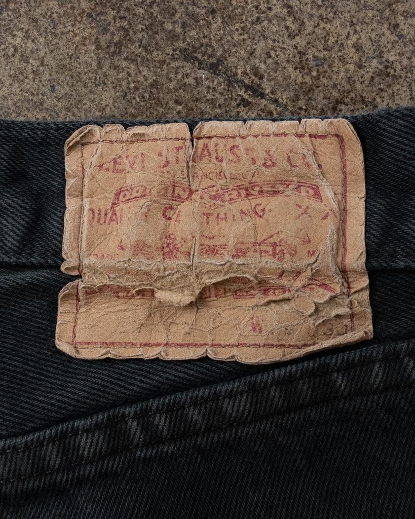 Levi's 501 Sun Faded Black Repaired & Distressed Jeans - 1990s - detail
